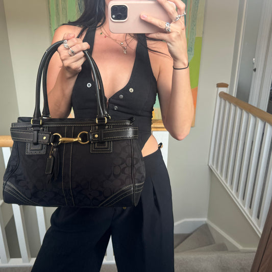 Coach Black Hampton Signature Carryall Shoulder Bag 10508