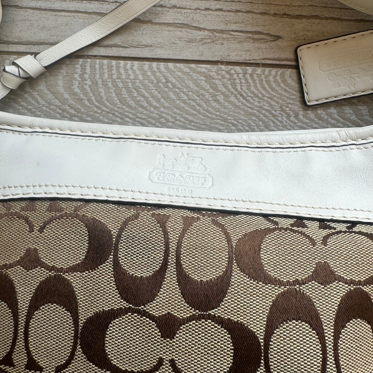 Vintage Coach Brown Monogram Leather Handle Shoulder Bag