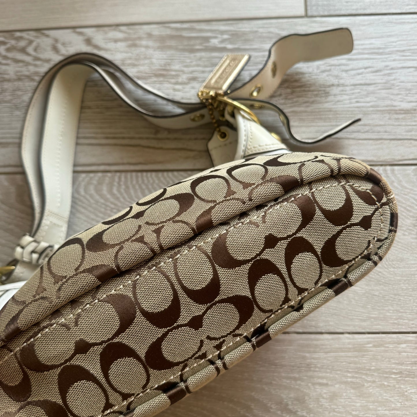 Vintage Coach Brown Monogram Leather Handle Shoulder Bag