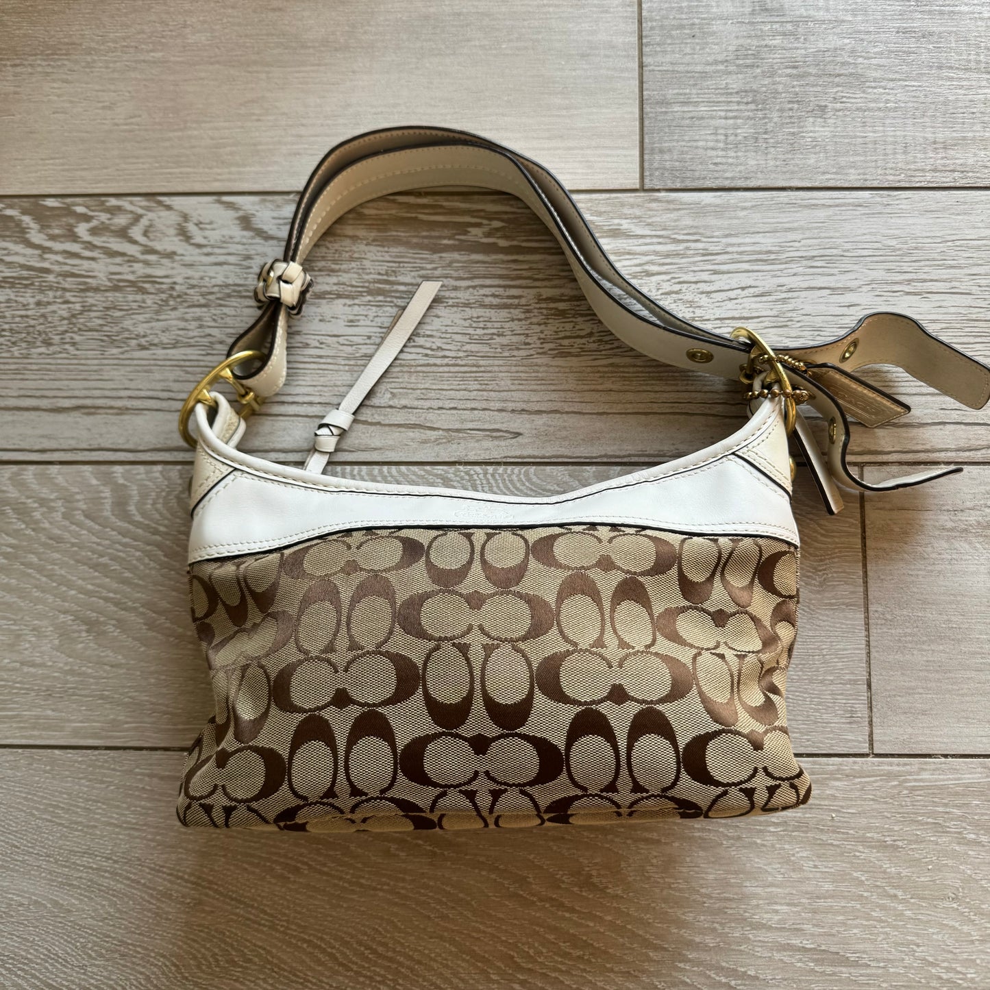 Vintage Coach Brown Monogram Leather Handle Shoulder Bag