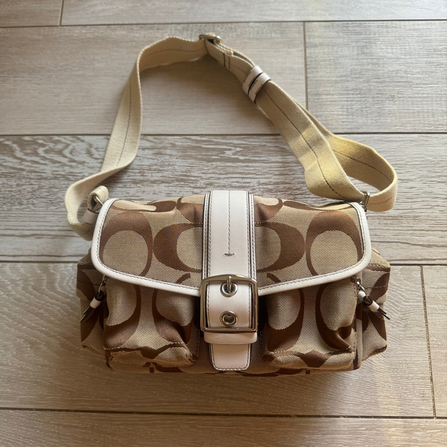 Vintage Coach Big C Monogram Canvas Shoulder Crossbody Bag