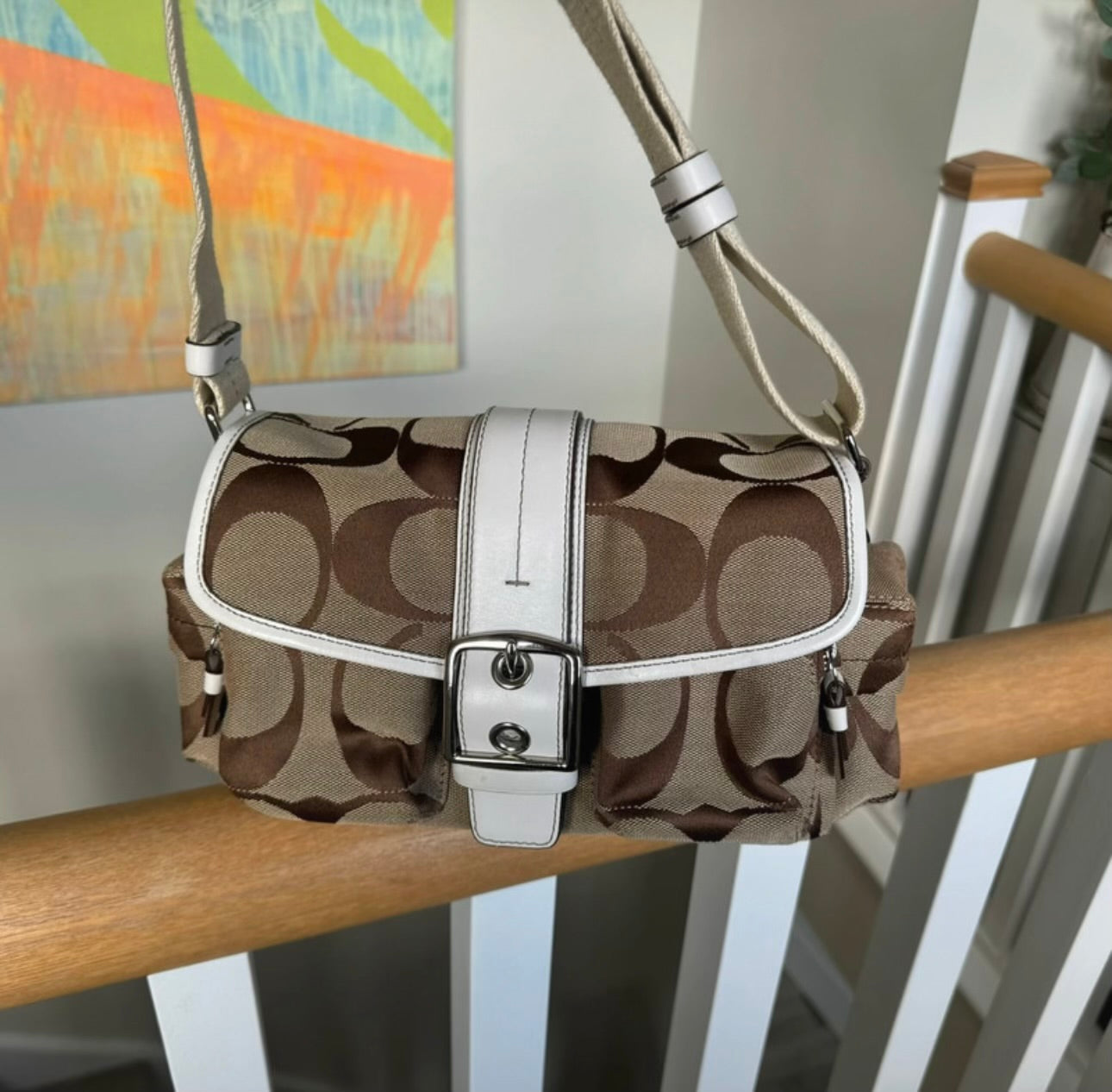 Vintage Coach Big C Monogram Canvas Shoulder Crossbody Bag