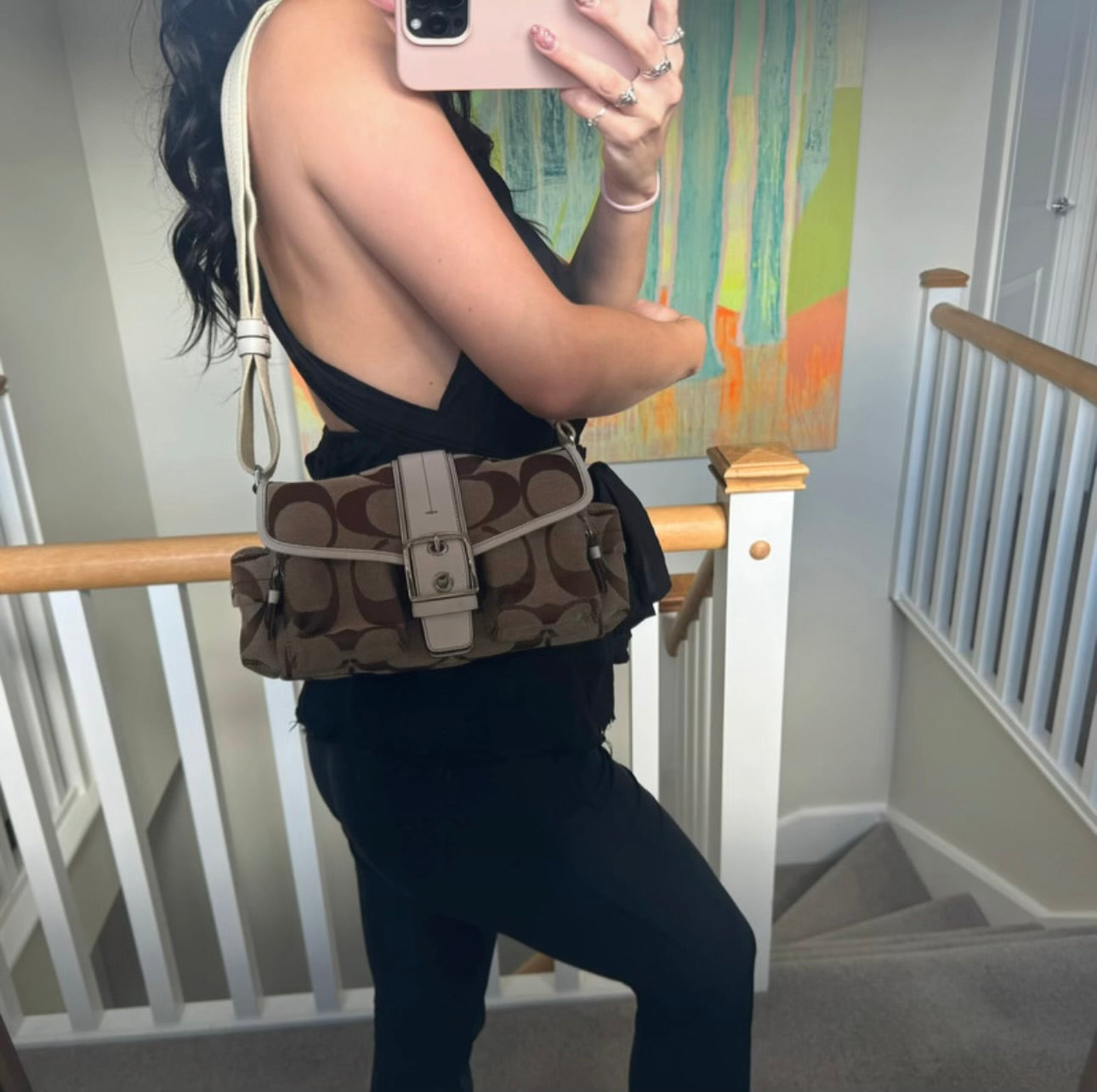 Vintage Coach Big C Monogram Canvas Shoulder Crossbody Bag