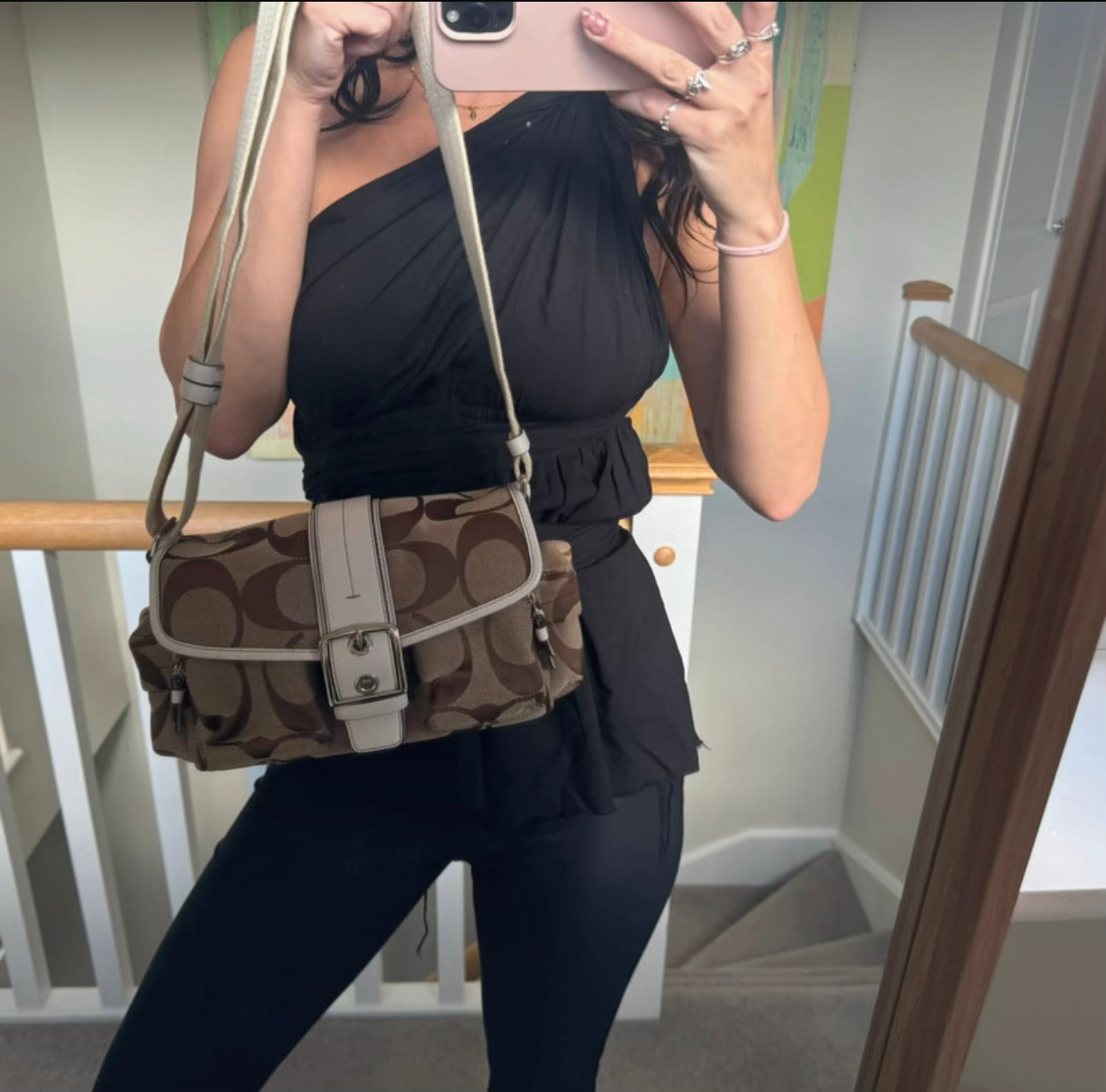 Vintage Coach Big C Monogram Canvas Shoulder Crossbody Bag