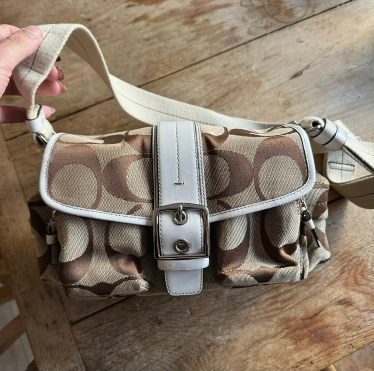 Vintage Coach Big C Monogram Canvas Shoulder Crossbody Bag