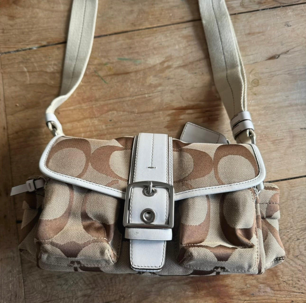 Vintage Coach Big C Monogram Canvas Shoulder Crossbody Bag