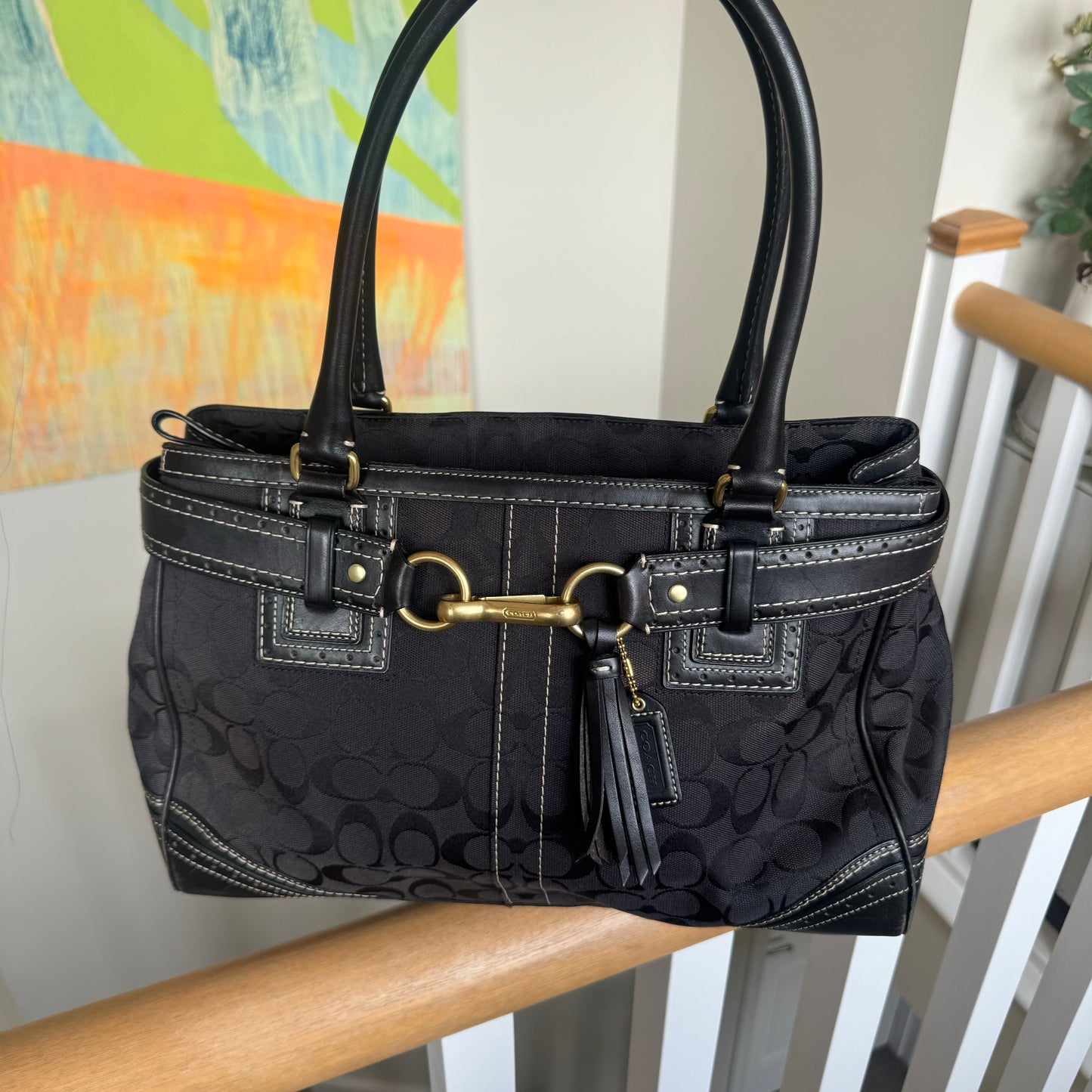 Coach Black Hampton Signature Carryall Shoulder Bag 10508