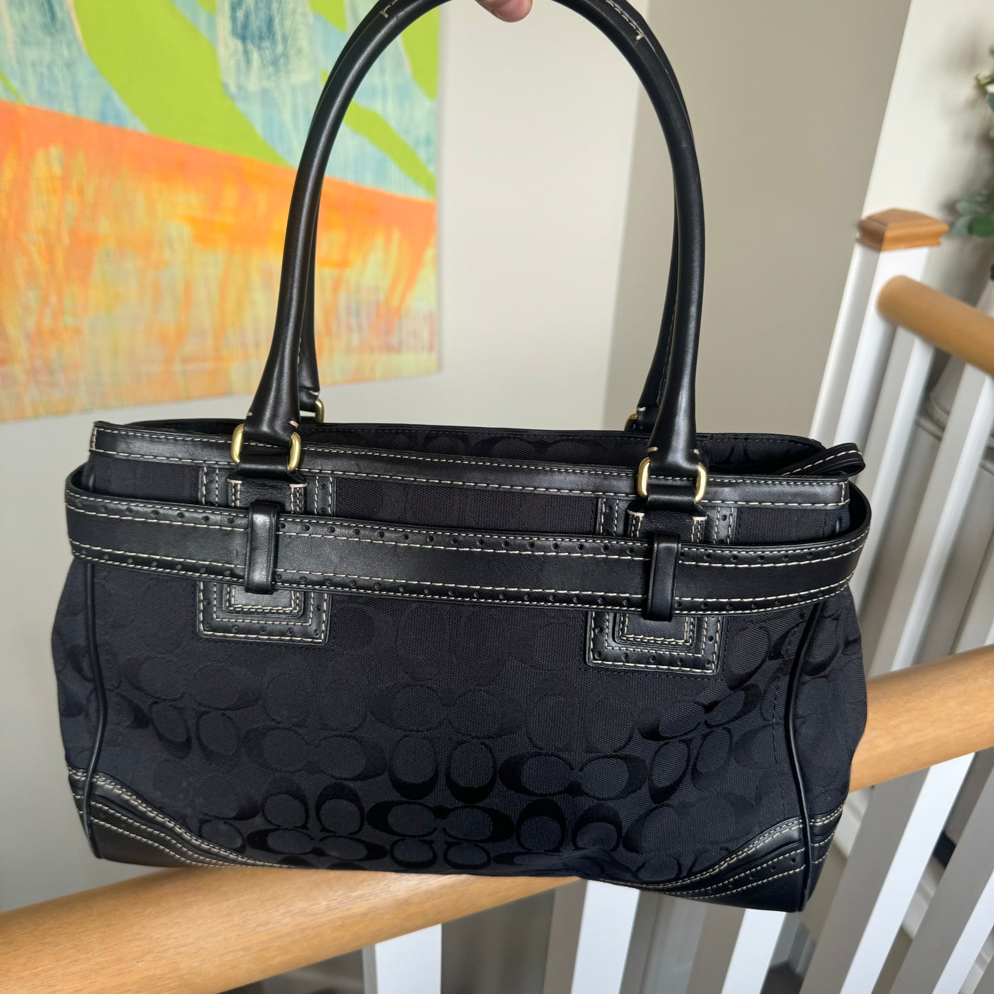 Coach Black Hampton Signature Carryall Shoulder Bag 10508