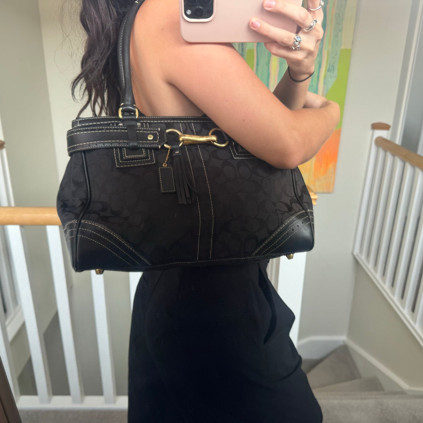 Coach Black Hampton Signature Carryall Shoulder Bag 10508