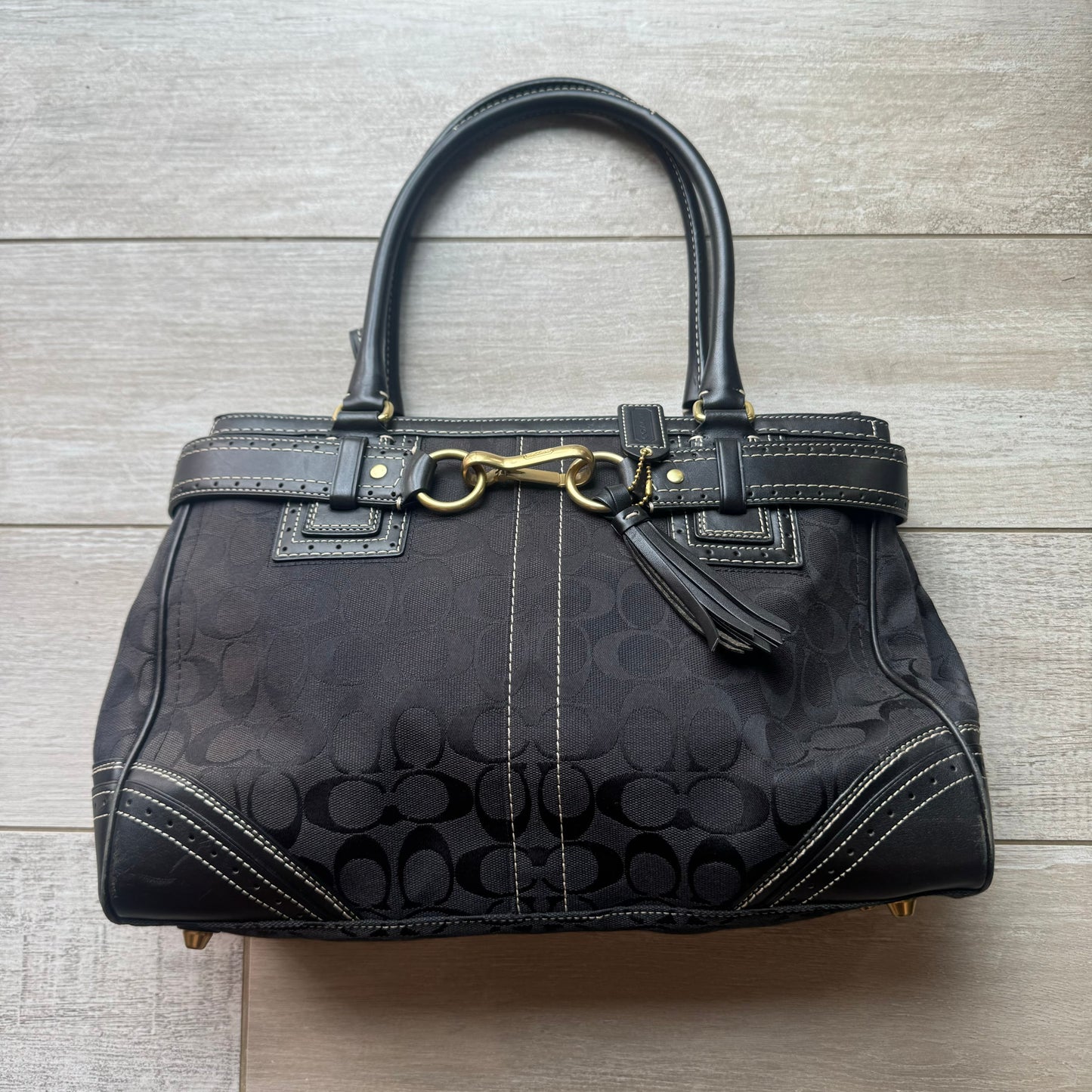 Coach Black Hampton Signature Carryall Shoulder Bag 10508