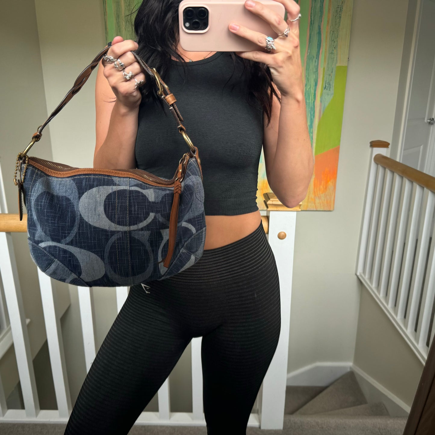 Vintage Coach Denim Blue Monogram Shoulder Bag 12190