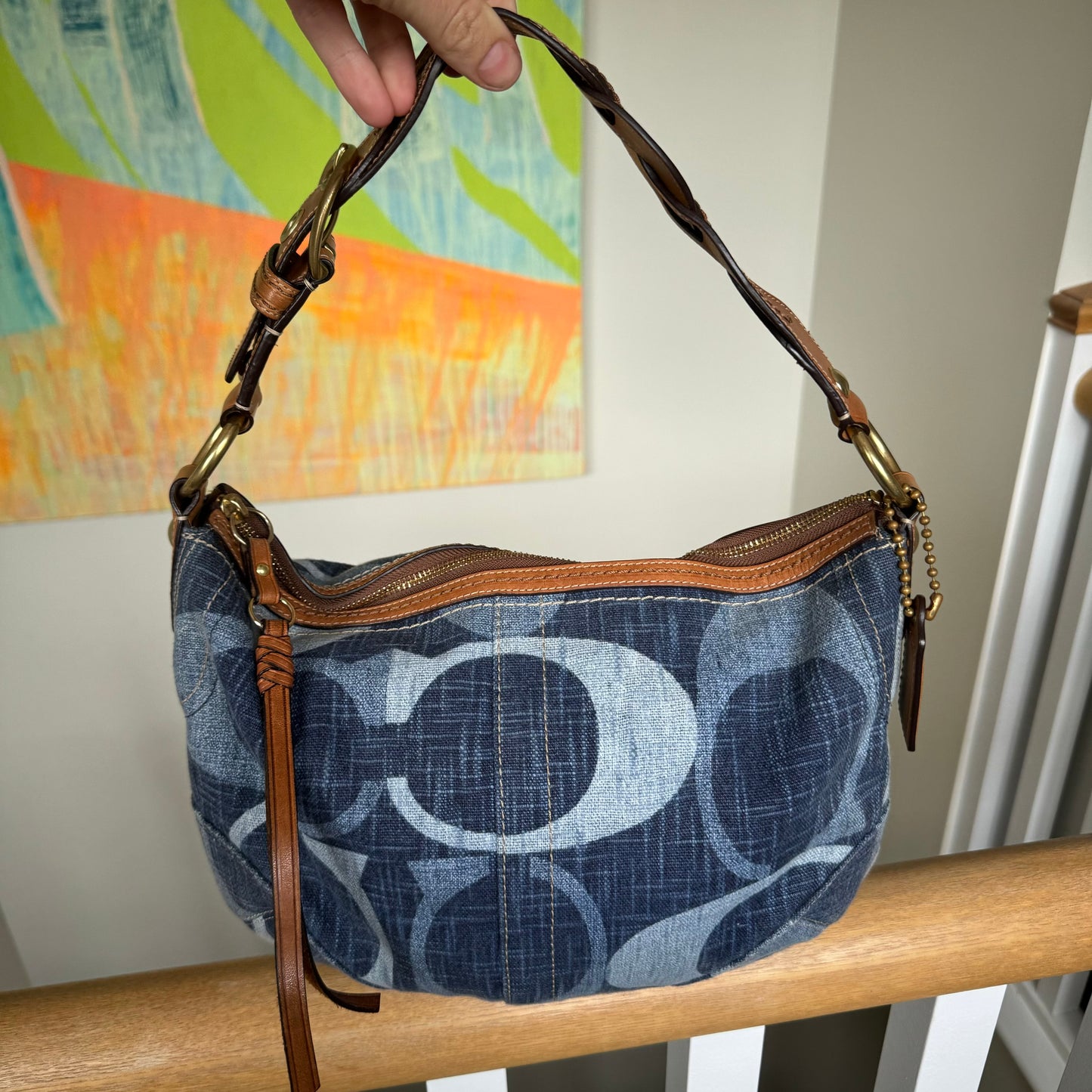 Vintage Coach Denim Blue Monogram Shoulder Bag 12190