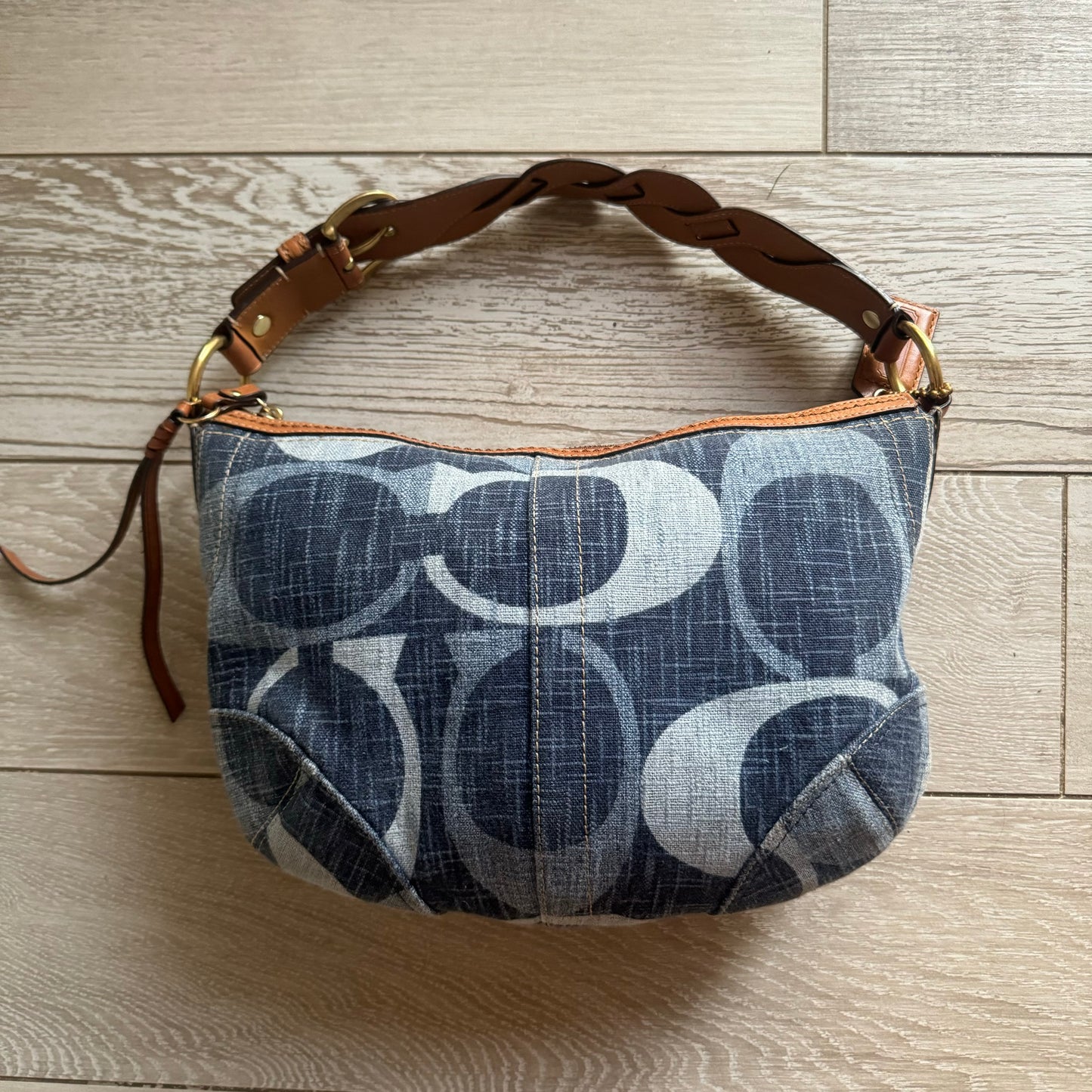 Vintage Coach Denim Blue Monogram Shoulder Bag 12190