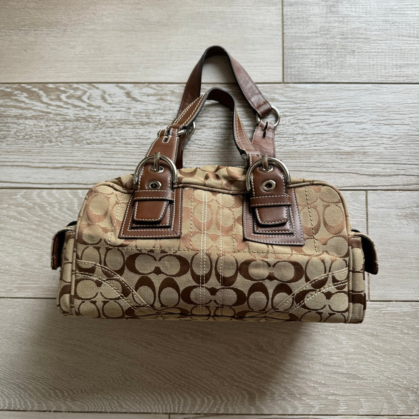 Vintage Coach Brown Monogram Boston Shoulder Bag