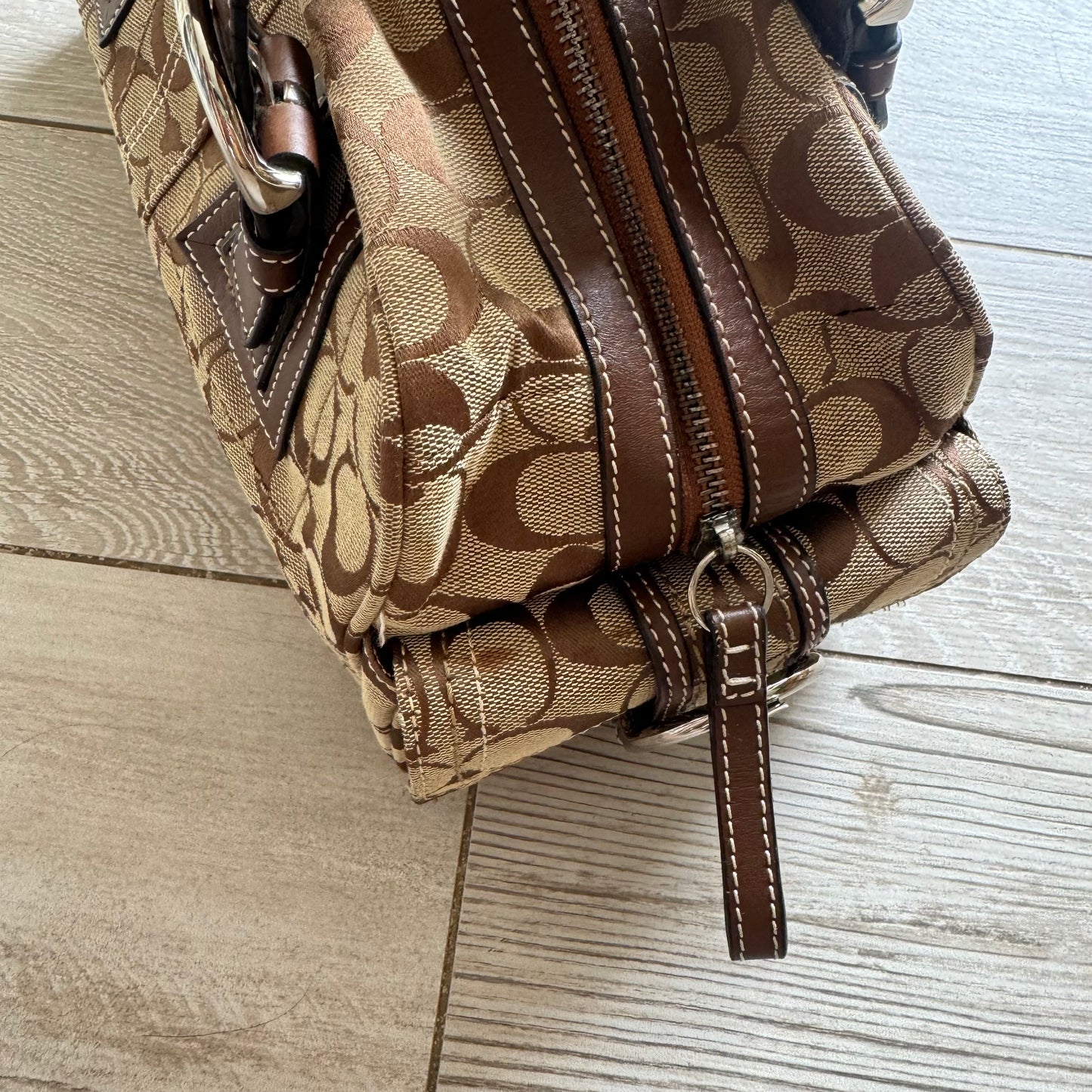 Vintage Coach Brown Monogram Boston Shoulder Bag