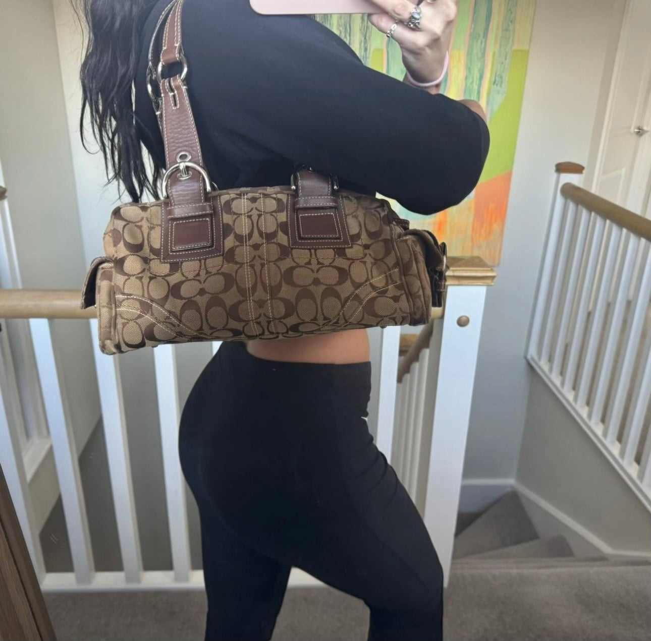 Vintage Coach Brown Monogram Boston Shoulder Bag