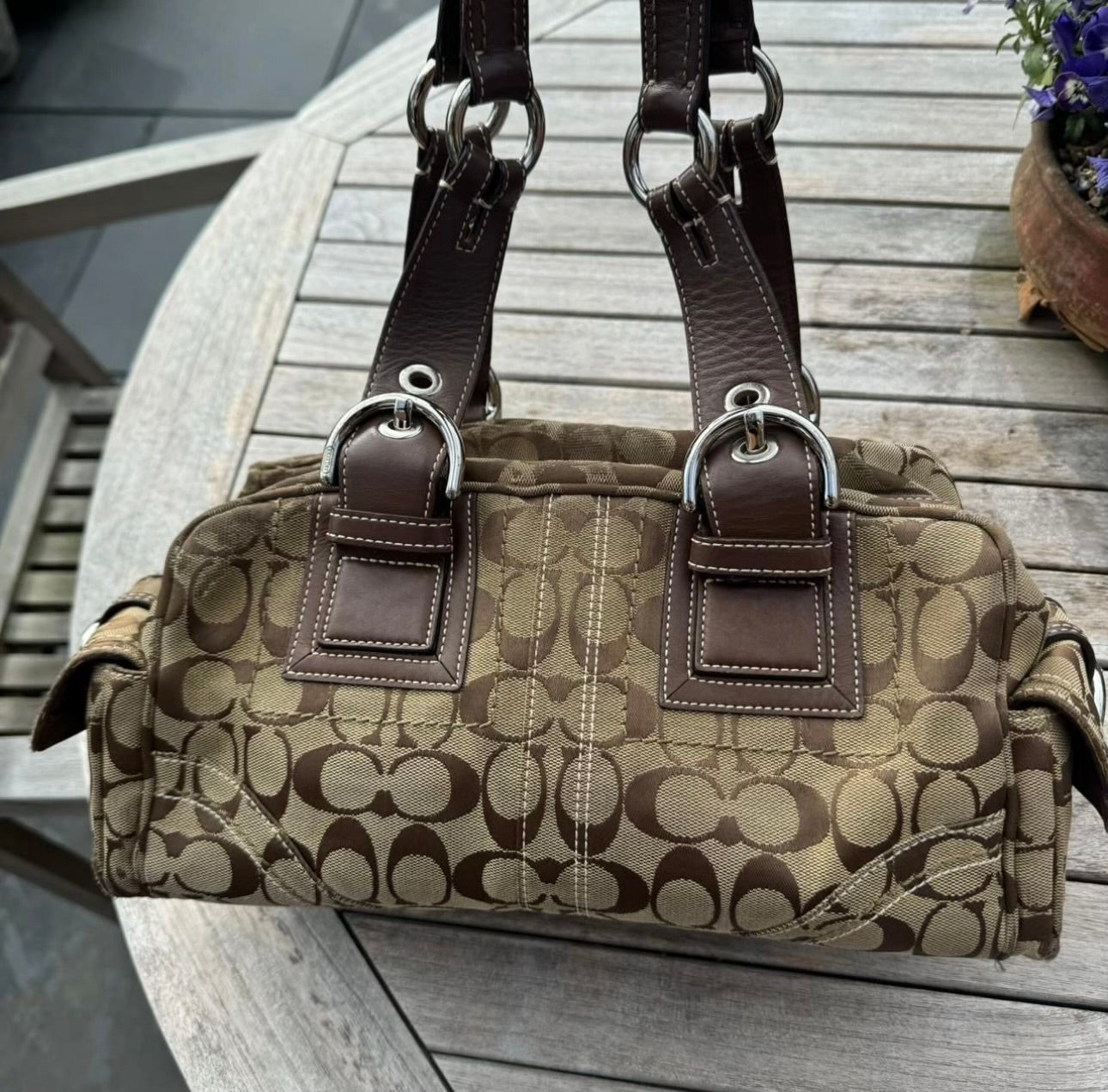 Vintage Coach Brown Monogram Boston Shoulder Bag